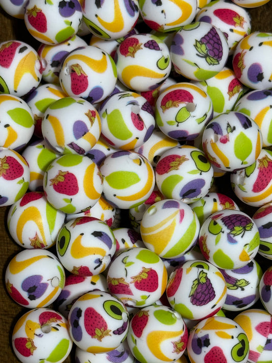 15mm Printed Silicone Beads – Fruit Pattern Silicone Beads for Jewelry Making, Beadable Crafts & DIY Accessories