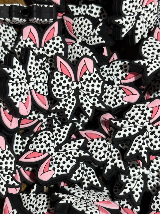 Polka Dot Bunny Bow Silicone Focal Bead – Easter Bunny Bow Bead for Crafts, Keychains & Accessories