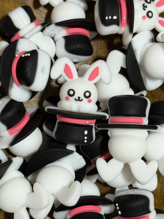 3D Bunny Magician Silicone Focal Bead – Magic Hat Bunny Bead | Crafting & Keychain Supply (Single Bead)