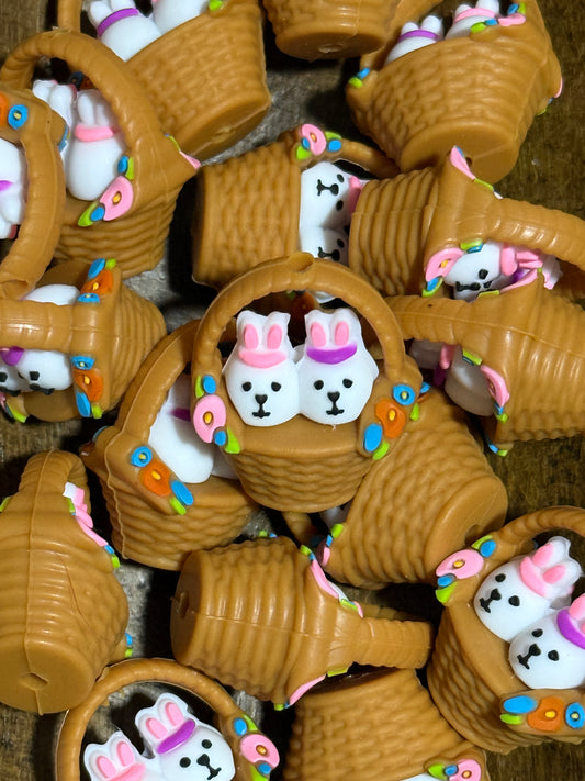 Easter Bunny Basket Silicone Focal Bead – 3D Bunny Basket Bead – Pastel Spring Craft Supply