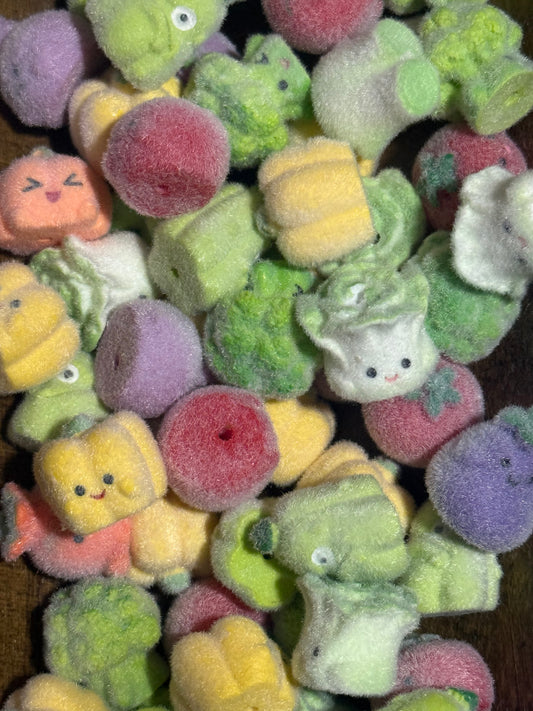 Flocked Acrylic Vegetable Beads – Assorted Designs & Colors (10-Count Bag)