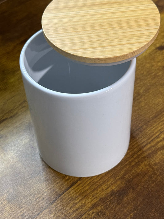 White Glass Storage Jar with Natural Bamboo Wood Lid | Minimalist Candle & Craft Container
