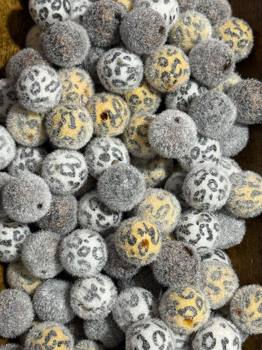 16mm Fuzzy Leopard Print Beads – Mixed Neutrals | 10 Count Bag