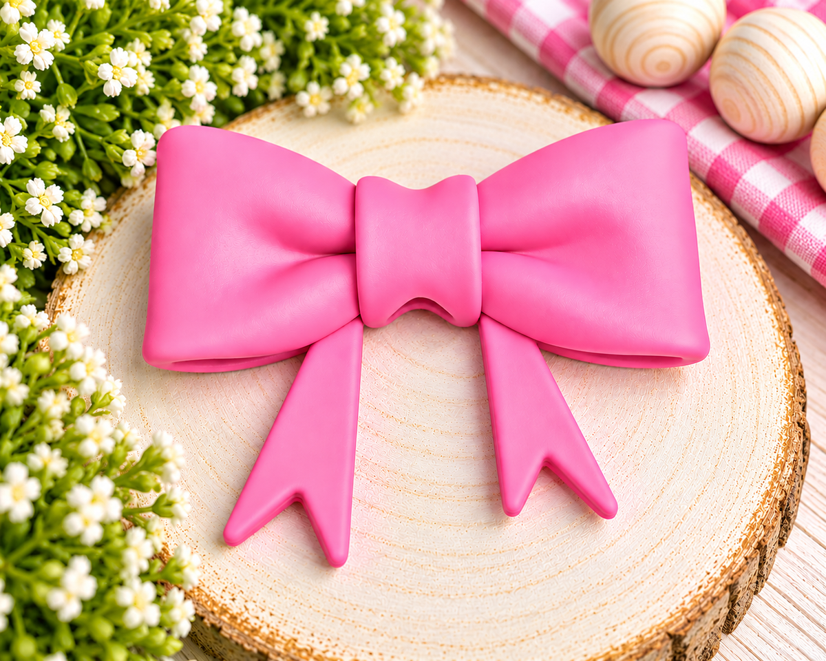 Tickled Pink large silicone bow focal bead in a bright pink color for wristlets, bag charms, cup charms, keychains and DIY beading projects.