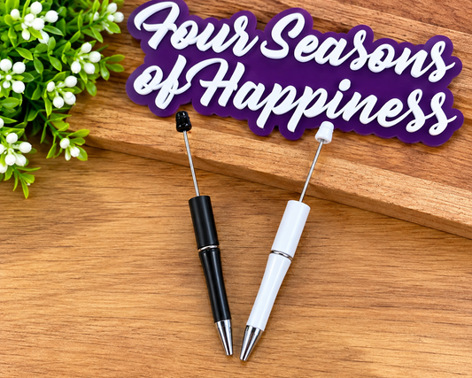 Black beadable pen with silver accents and beadable rod for creating custom beaded pens from Four Seasons of Happiness.