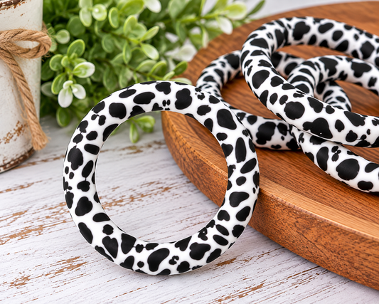 Black Country Cowhide 65mm black and white printed silicone ring bead from Four Seasons of Happiness
