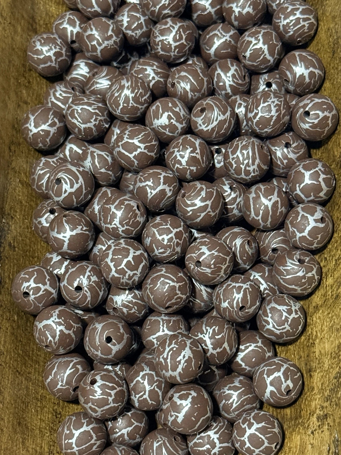 Brown crackle silicone beads 15mm round for bracelet making, beadable pens and DIY jewelry crafts