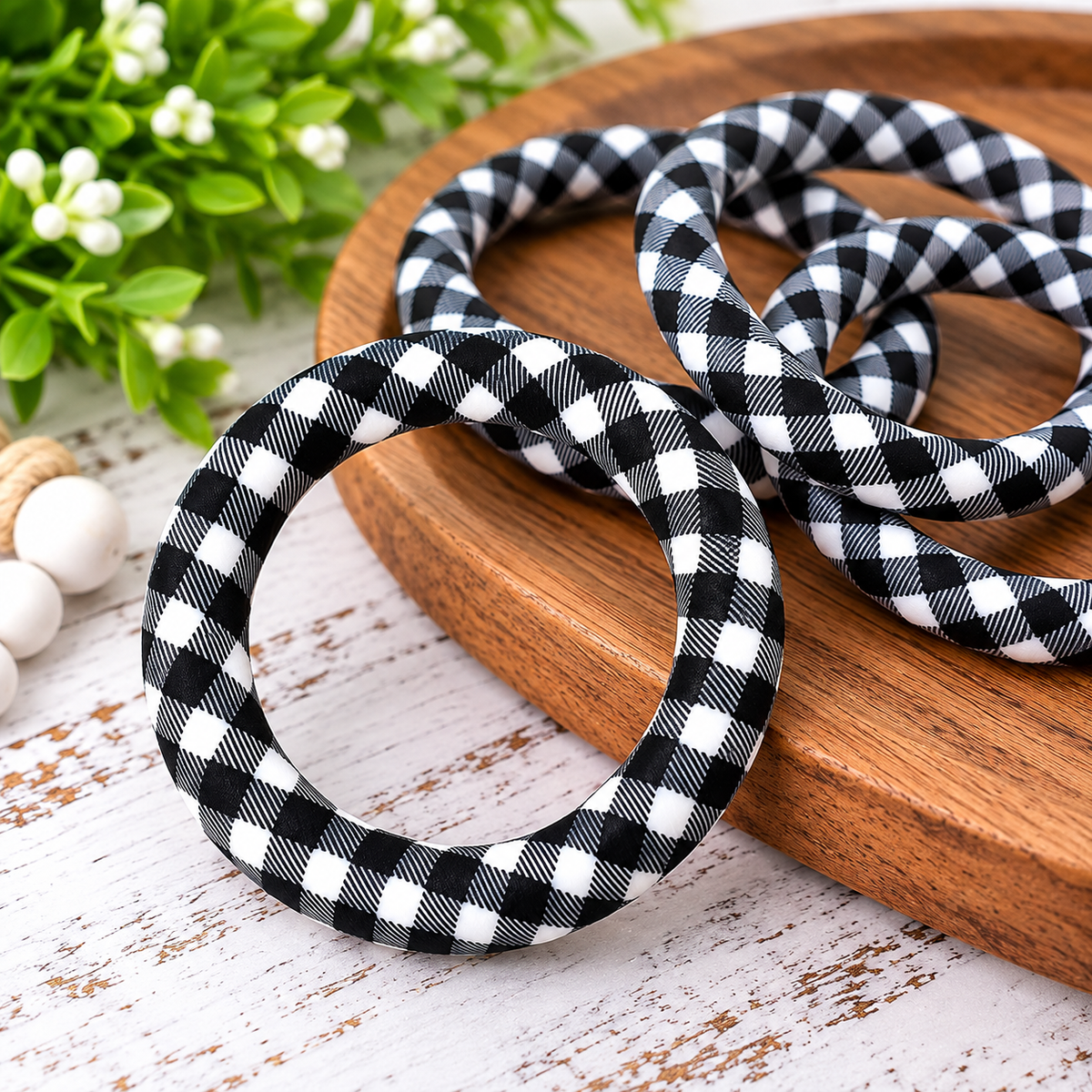 Buffalo Bliss 65mm black and white buffalo plaid silicone ring bead from Four Seasons of Happiness
