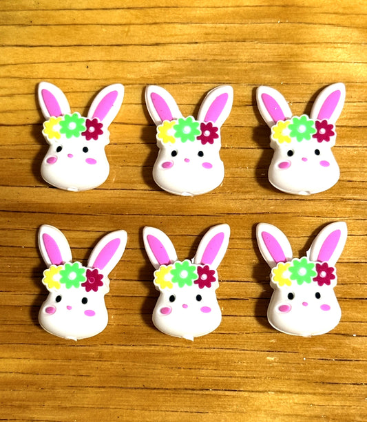 Cute bunny silicone focal beads with floral crown – perfect for Easter crafts, beadable pens, keychains and DIY jewelry