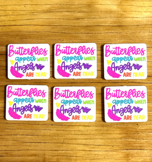 Butterfly silicone focal beads with “butterflies appear when angels are near” quote – perfect for DIY crafts, pens and keychains