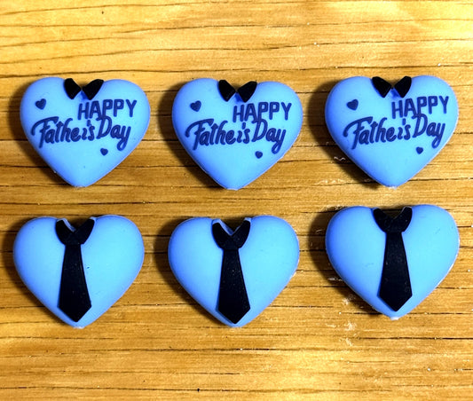 Blue heart silicone focal beads with tie and Happy Father’s Day design – perfect for DIY crafts, pens, and keychains