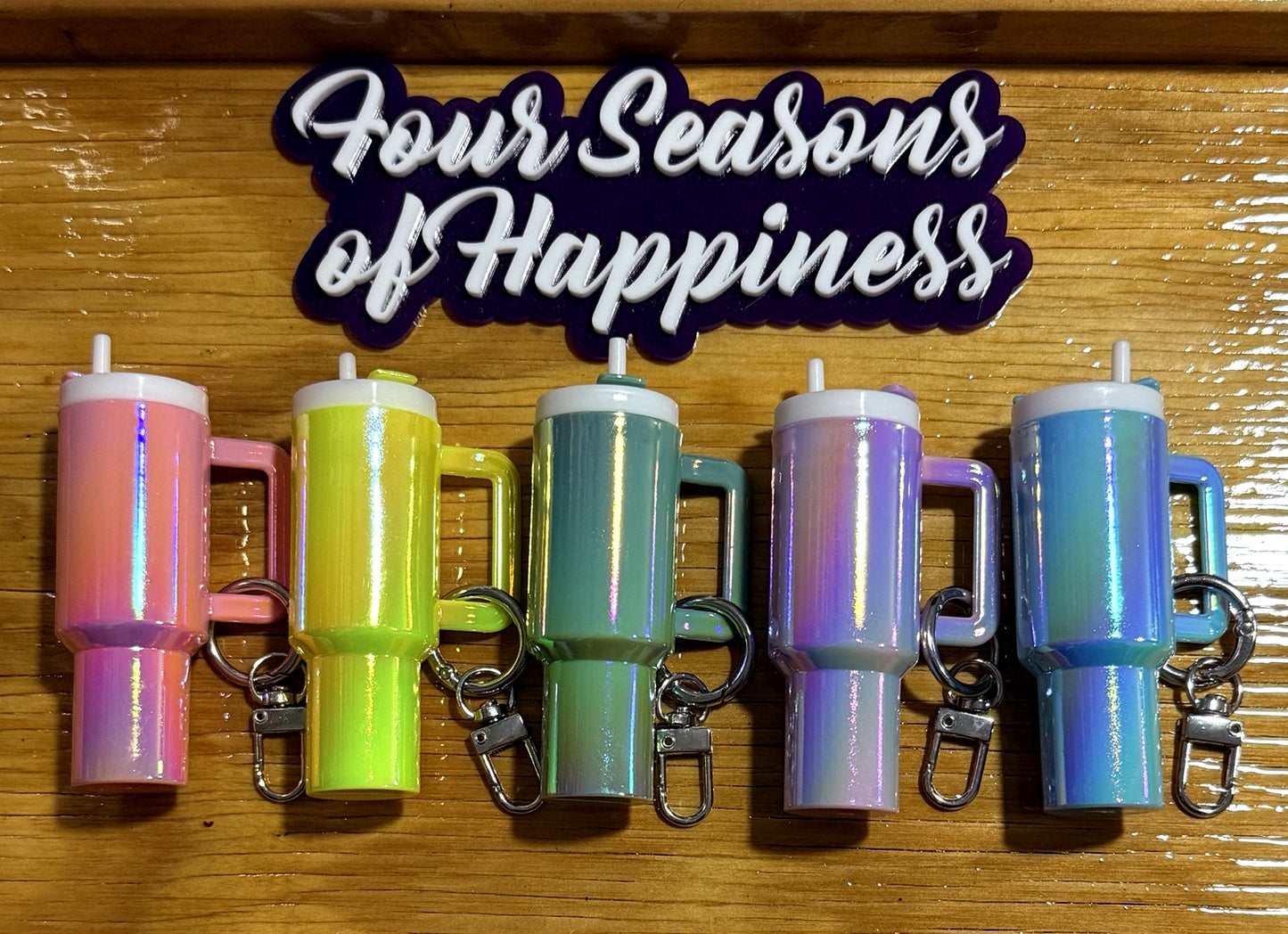 Four Seasons of Happiness colorful mini tumbler keychain charms for crafting and bead projects