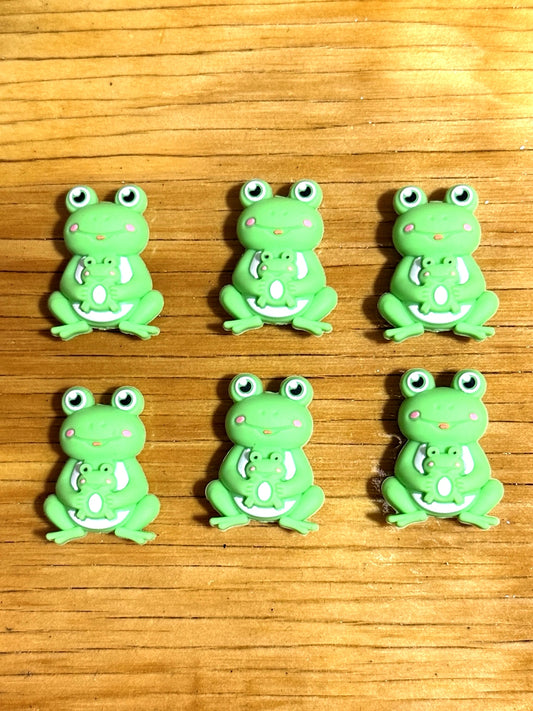 Cute green frog silicone focal beads holding baby frog – crafting beads for pens, keychains, and DIY jewelry
