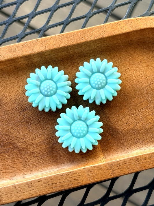 aqua blue daisy flower silicone focal beads for beadable pens keychains and DIY crafts