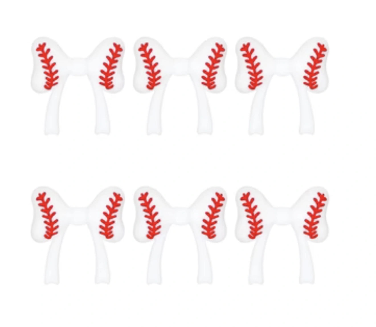 White baseball bow silicone focal beads with red stitching detail for beadable pens, softball accessories, keychains, badge reels, and sporty DIY crafts