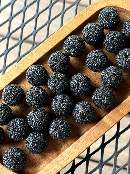 20mm black acrylic sugar beads with textured sparkle finish for beadable pens, jewelry making, keychains, and DIY crafts