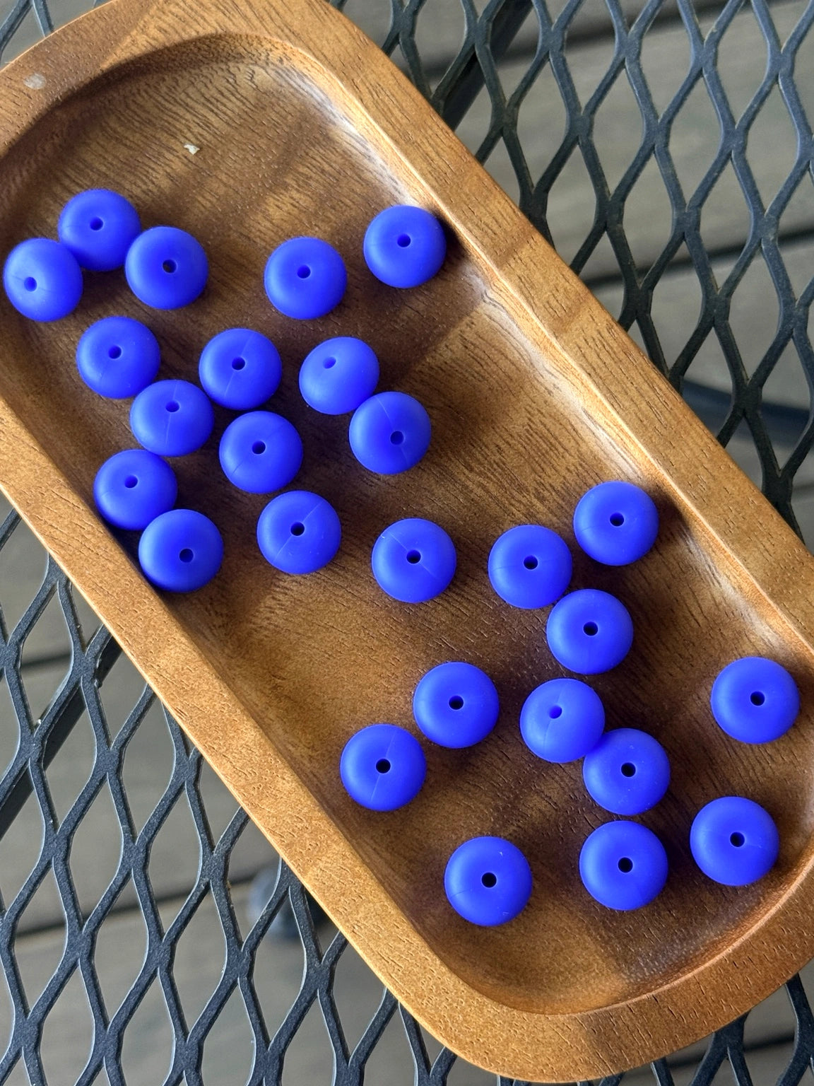 Royal blue 14mm silicone abacus spacer beads in a matte finish for beadable pens, wristlets, keychains, and DIY jewelry crafts