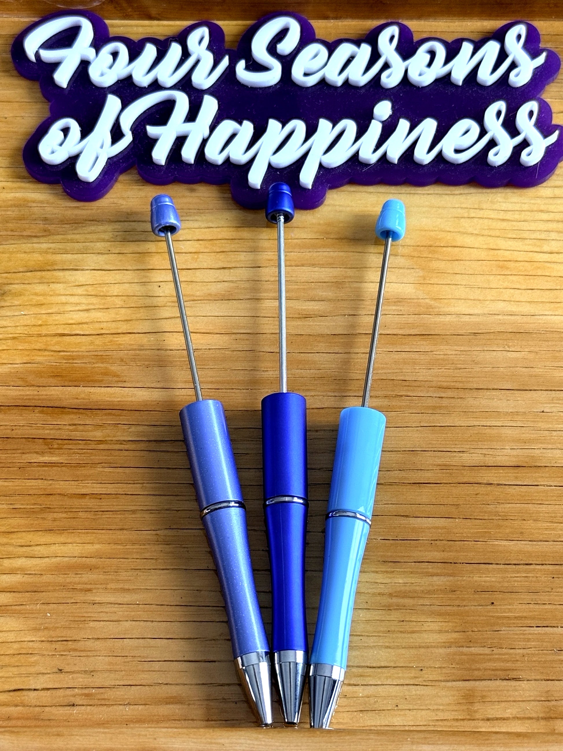 Blue beadable pens for DIY beaded pen crafting with silicone beads from Four Seasons of Happiness