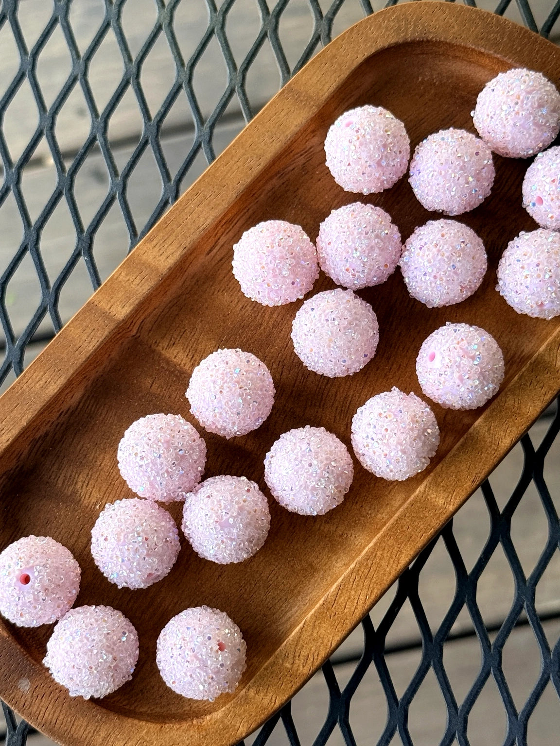 20mm light pink acrylic sugar beads with iridescent sparkle finish for beadable pens, jewelry making, keychains, and DIY crafts
