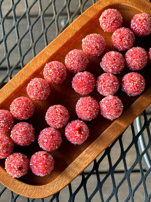 20mm red acrylic sugar beads with sparkling textured finish for beadable pens, jewelry making, keychains, and DIY crafts