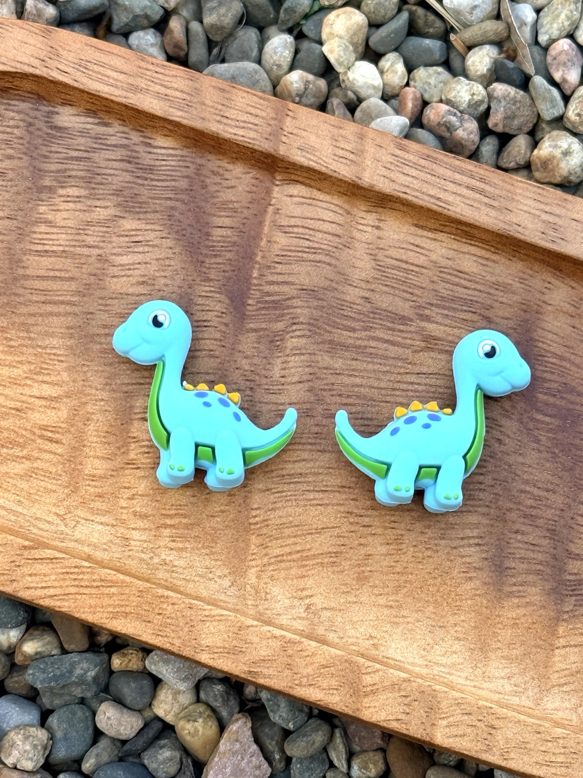 blue dinosaur silicone focal beads for DIY beadable pens, keychains, badge reels, kids crafts, and playful handmade accessories