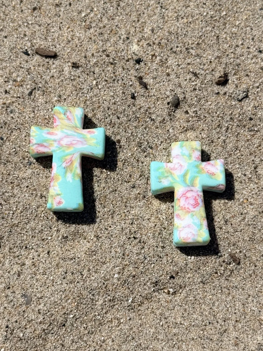 Floral cross silicone focal beads in pastel colors for beadable pens, keychains and DIY faith-based crafts – Four Seasons of Happiness