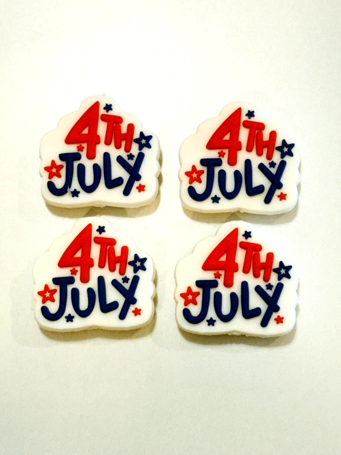 4th of July silicone focal beads with patriotic red white and blue design for beadable pens, keychains, badge reels, and festive DIY crafts