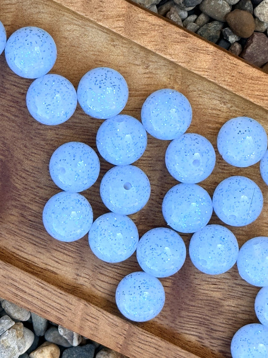 15mm ice blue jelly glitter silicone beads with glossy shimmer finish for beadable pens, keychains, jewelry making, and DIY crafts