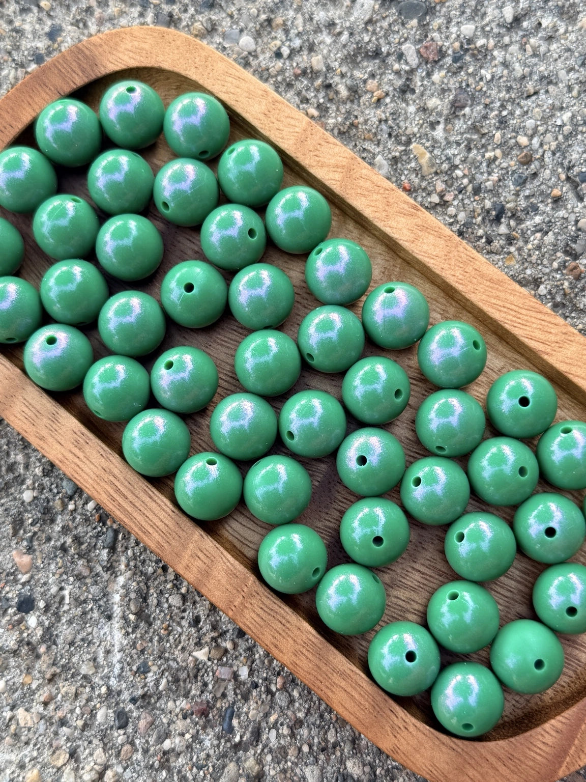 Lucky Clover Opal 15mm round silicone bead in vibrant green with an iridescent shimmer finish, sold individually for beaded pens, keychains, wristlets and DIY crafts.