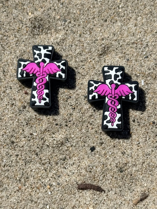 Medical cross silicone focal beads with pink caduceus symbol for beadable pens, keychains and DIY crafts – Four Seasons of Happiness