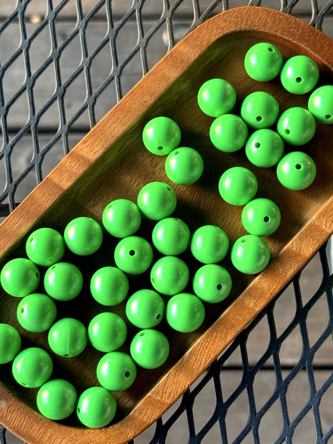 15mm neon green opal silicone beads with glossy shimmer finish for beadable pens, keychains, jewelry making, and DIY crafts