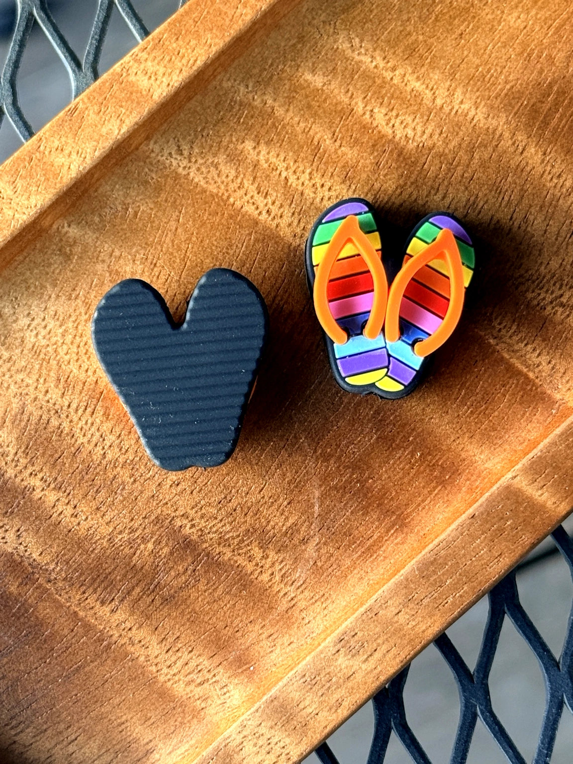 Rainbow flip flop silicone focal bead for beadable pens, keychains, wristlets, summer accessories, and DIY crafts