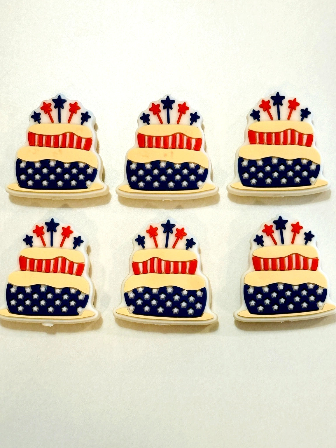 Patriotic red white and blue celebration cake silicone focal beads for 4th of July beadable pens, badge reels, keychains, and festive DIY accessories