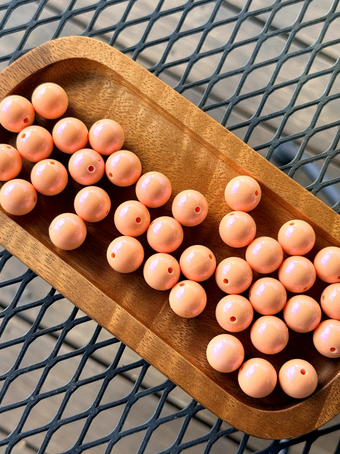 15mm peach opal silicone beads with glossy shimmer finish for beadable pens, keychains, jewelry making, and DIY crafts