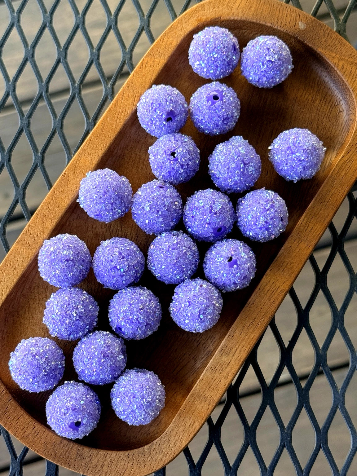 20mm purple sugar sparkle beads with textured glitter finish for beadable pens, chunky jewelry, keychains, and DIY craft projects