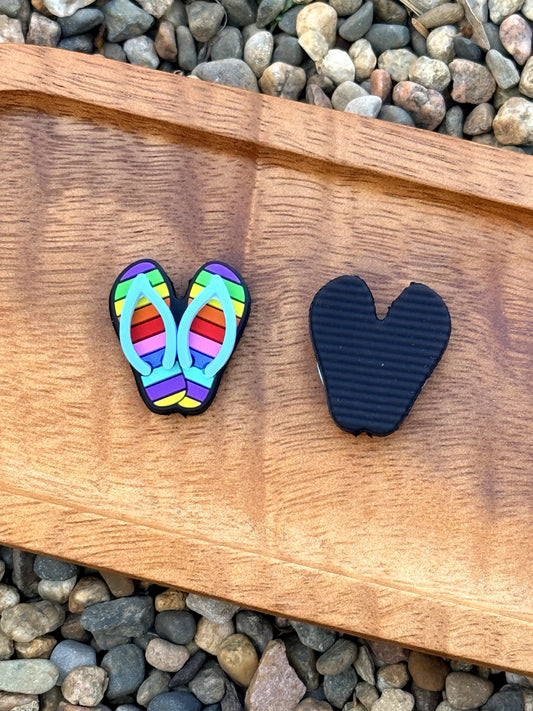 Rainbow striped flip flop silicone focal bead with bright summer colors for beadable pens, wristlets, keychains, and DIY crafts
