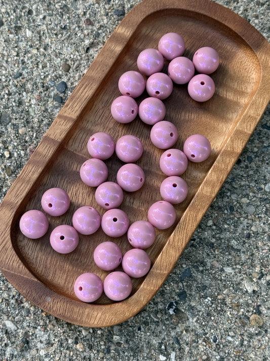 Rosy Reverie Opal 15mm BPA-free silicone bead with a soft dusty rose color and pearlescent finish. Premium craft bead from Four Seasons of Happiness for beaded pens, wristlets, keychains, jewelry, and DIY accessories.