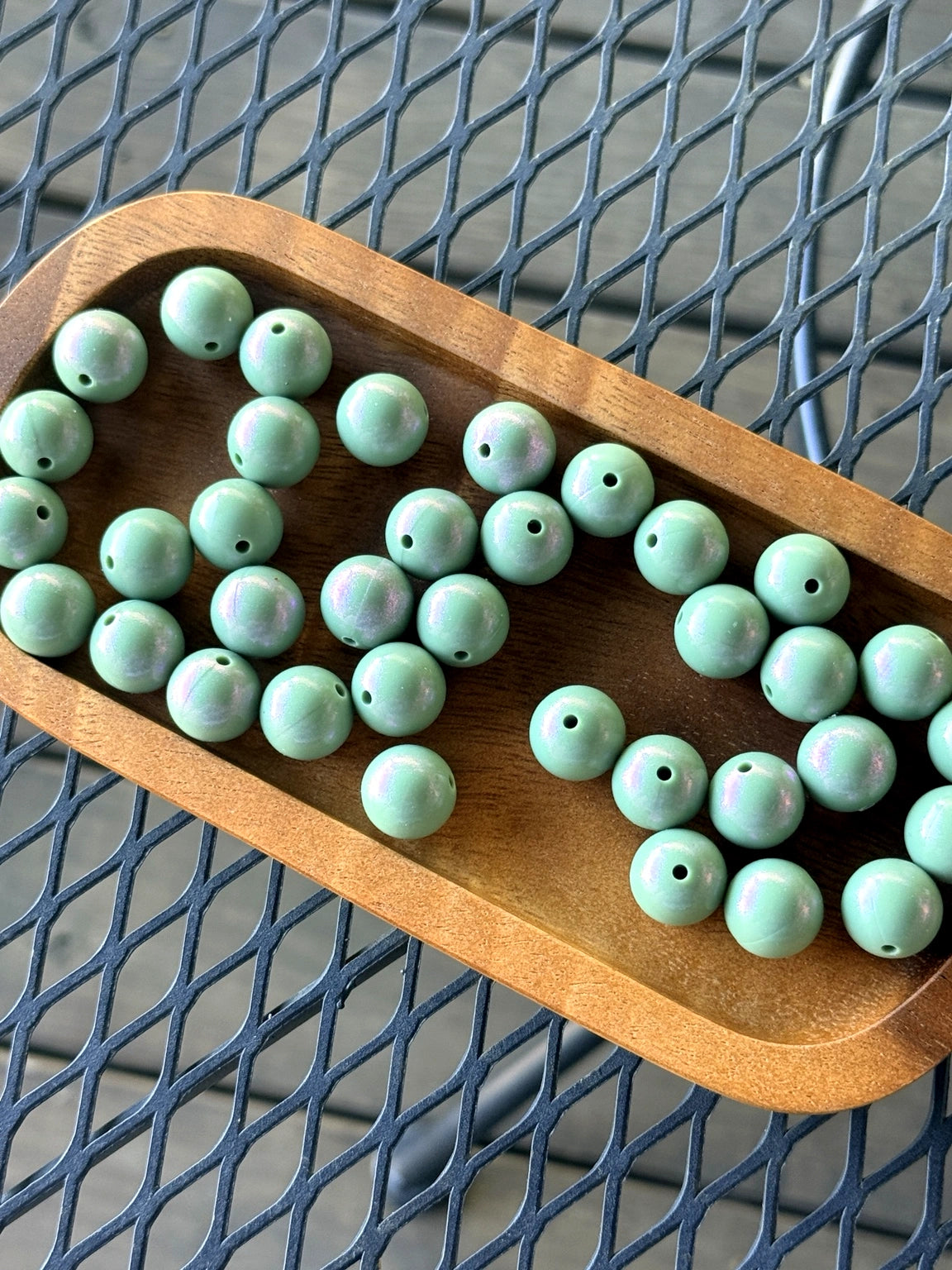 15mm seafoam opal silicone beads with glossy shimmer finish for beadable pens, keychains, jewelry making, and DIY crafts