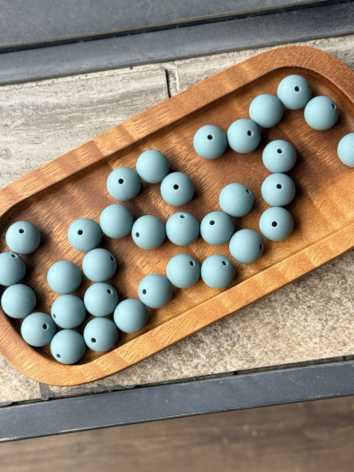 15mm matte silicone round beads in stormy blue-gray color for beadable pens, keychains, wristlets, jewelry making, and DIY craft projects