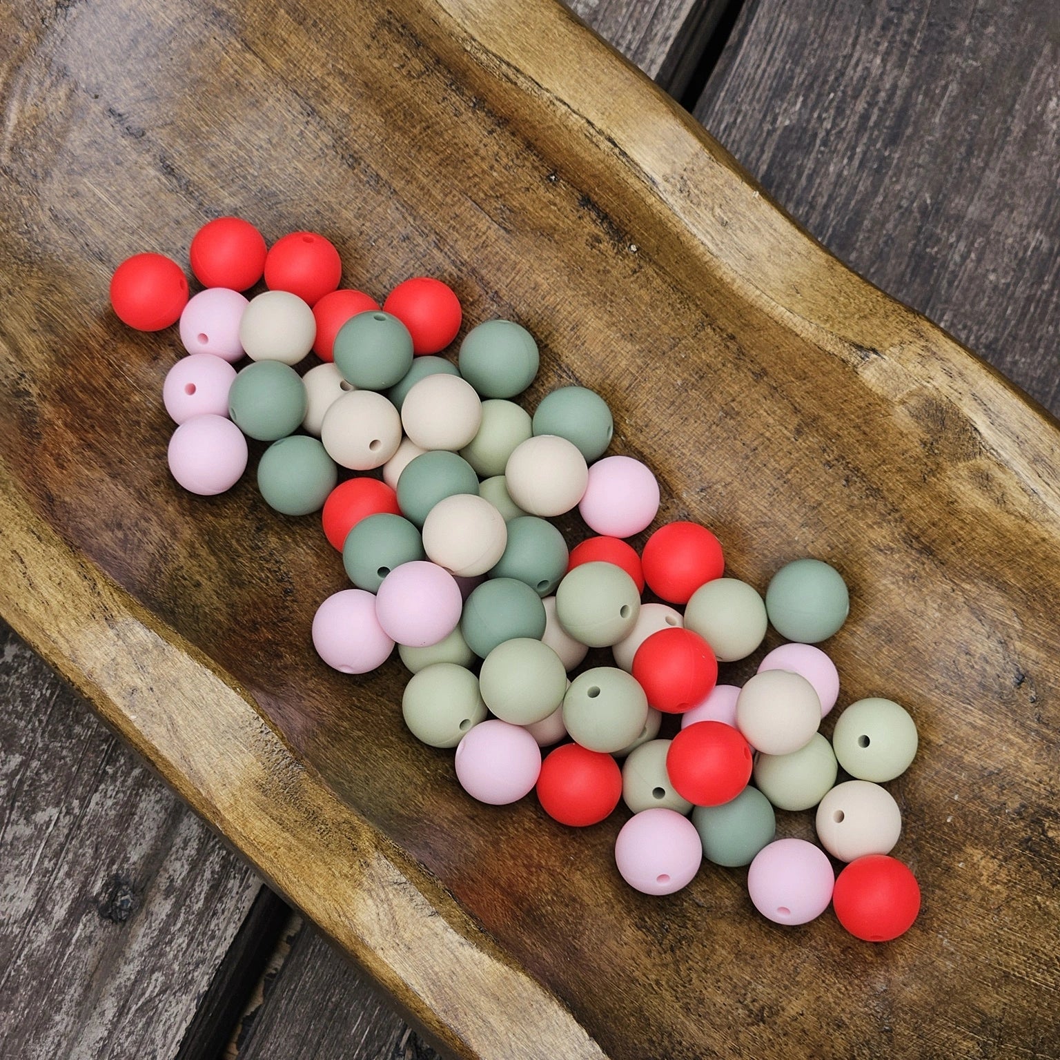 Strawberry Shortcake 60-count premium 15mm silicone bead mix by Four Seasons of Happiness featuring Cherry Pop, Pistachio Mist, Eucalyptus Breeze, and Cotton Candy Bliss. BPA-free silicone craft beads for beadable pens, wristlets, keychains, badge reels, bookmarks, and DIY craft projects.