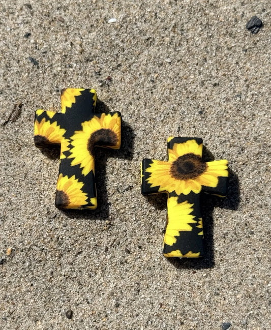 Sunflower cross silicone focal beads for beadable pens, keychains and DIY faith crafts – Four Seasons of Happiness