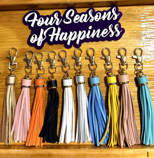 Colorful tassel keychain blanks from Four Seasons of Happiness for DIY crafting and accessory making