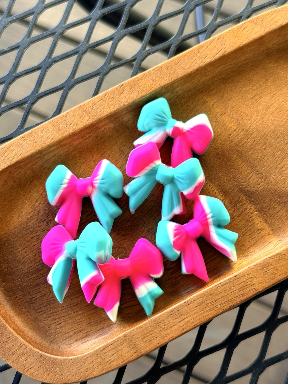 bright pink turquoise and white silicone bow focal beads for beadable crafts and DIY accessories