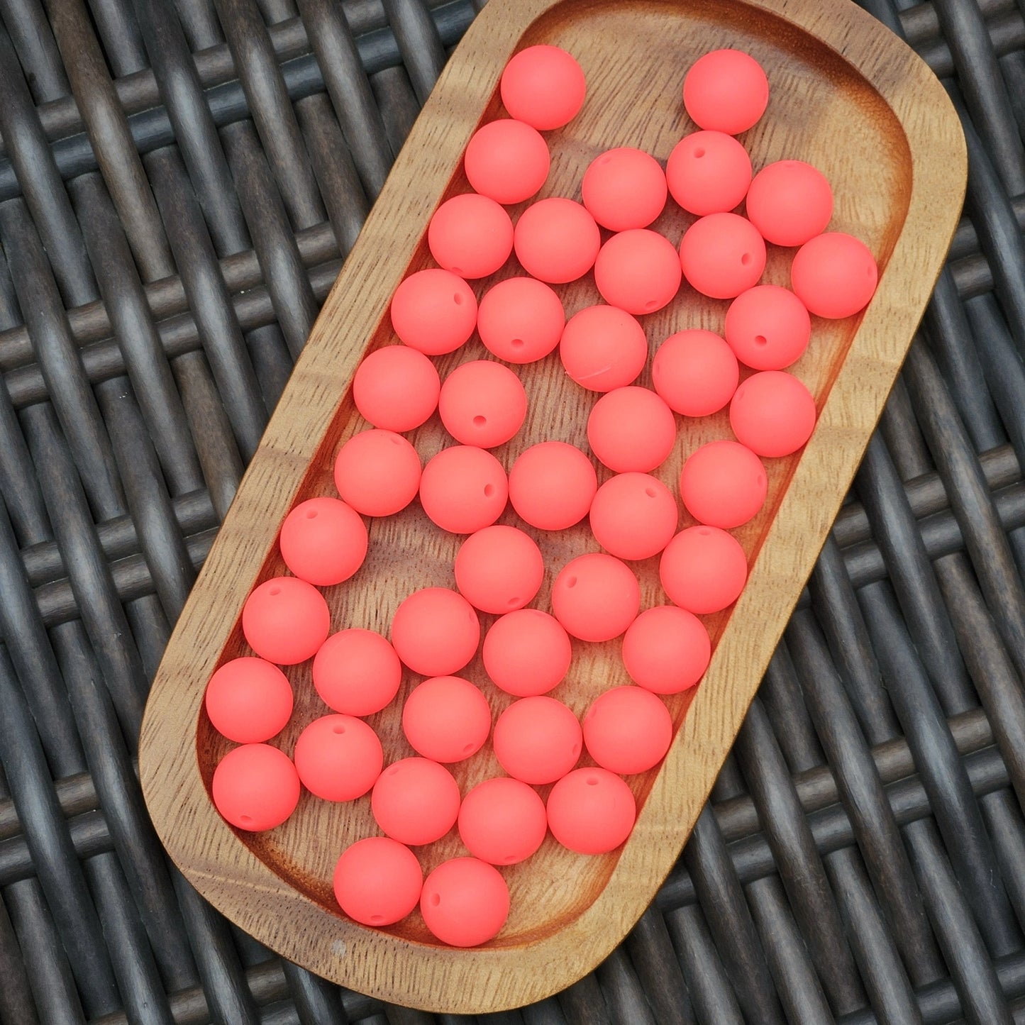 FSOH Watermelon Red 15mm premium silicone round bead for keychains, beadable pens, wristlets, badge reels, teething accessories, and DIY craft projects.