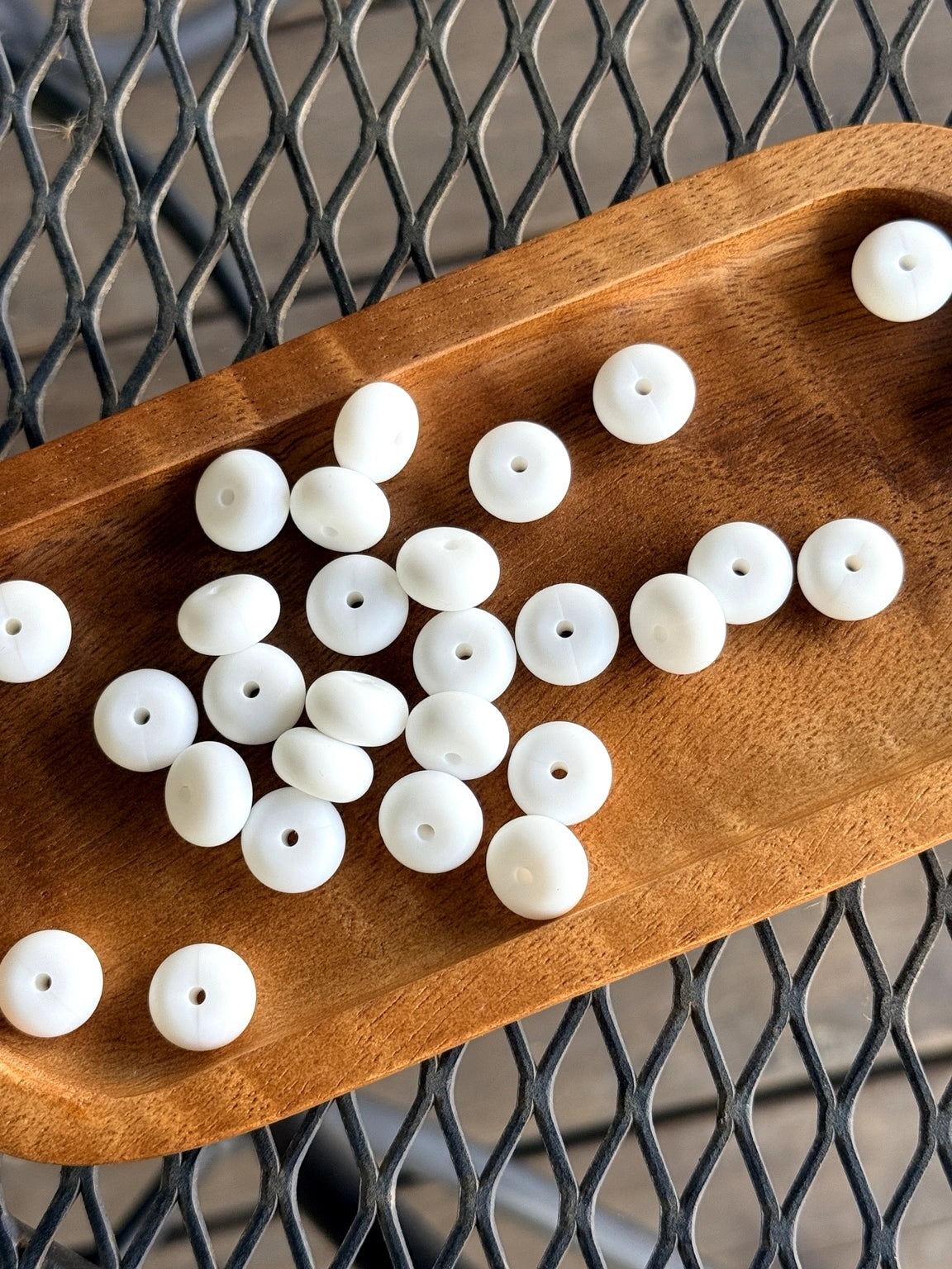 White 14mm silicone abacus spacer beads for beadable pens, wristlets, keychains, jewelry making, and DIY crafts