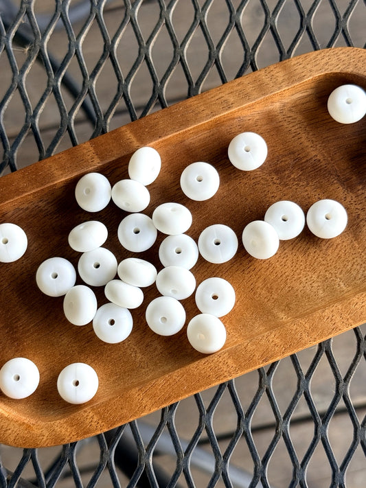 White 14mm silicone abacus spacer beads for beadable pens, wristlets, keychains, jewelry making, and DIY crafts