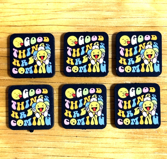 Colorful “good things are coming” silicone focal beads with smiley faces – perfect for DIY crafts, pens and keychains