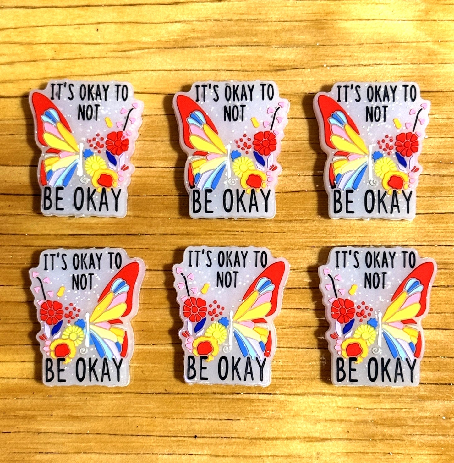 Butterfly silicone focal beads with “it’s okay to not be okay” quote – perfect for DIY crafts, pens and keychains