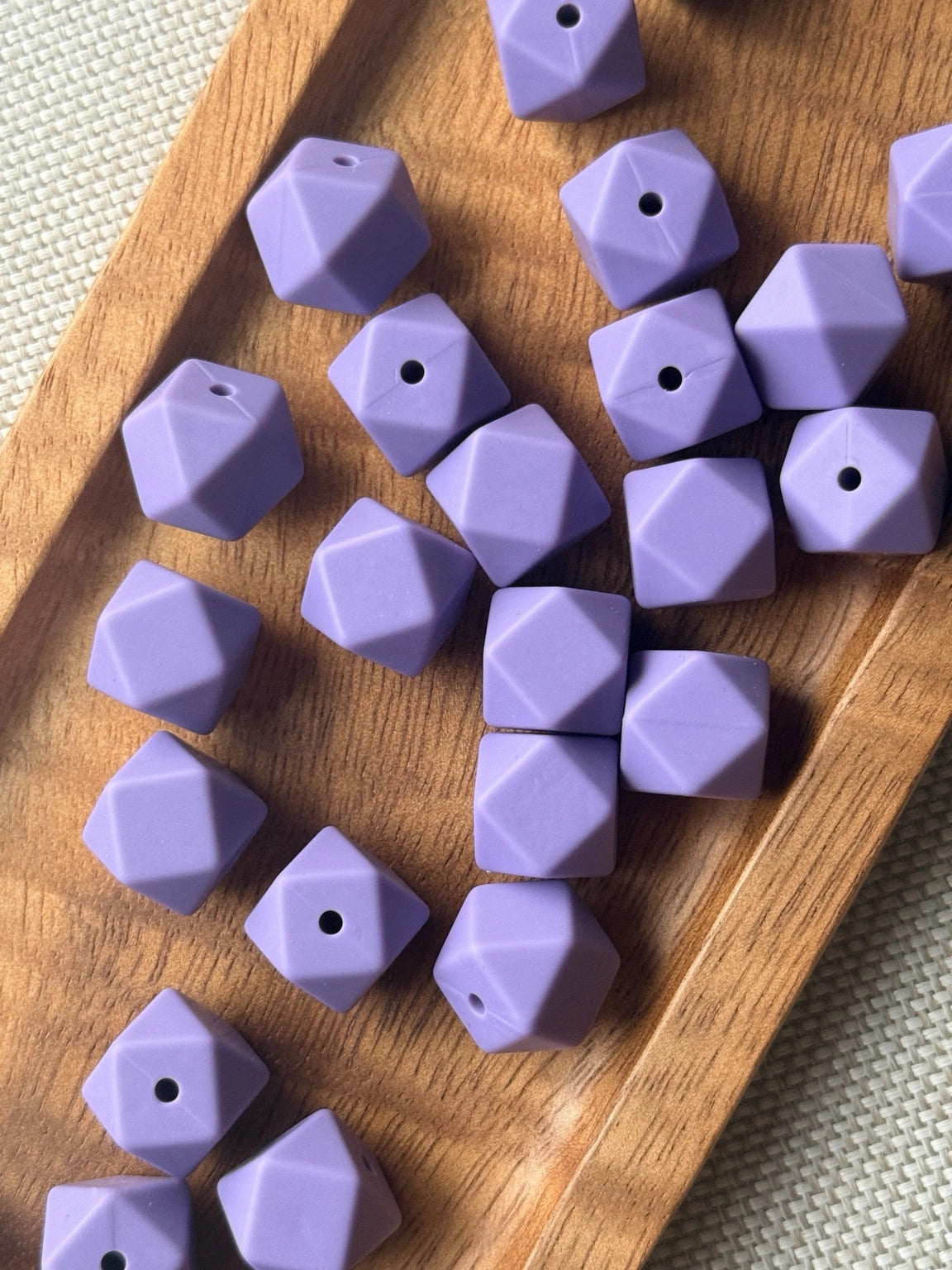 Midnight Orchid 14mm purple silicone hexagon beads with a modern faceted geometric shape, available in 5 or 10 count bags for wristlets, keychains and DIY crafts.