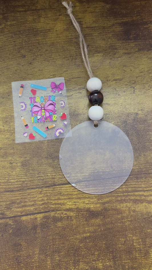 3" Thin Acrylic Large Round Ornament With Twine And Wood Beads Decor